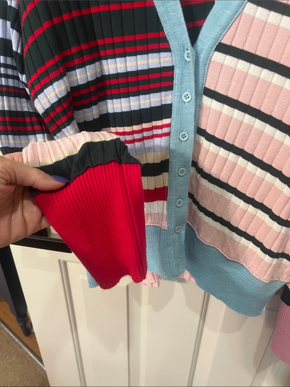 A.L.C. Striped Ribbed Button-Front Cardigan in Pink, Light Blue & Multi - Picture 4 of 8